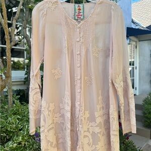 Johnny Was Blush Pink Pleated Mini Dress / Blouse
